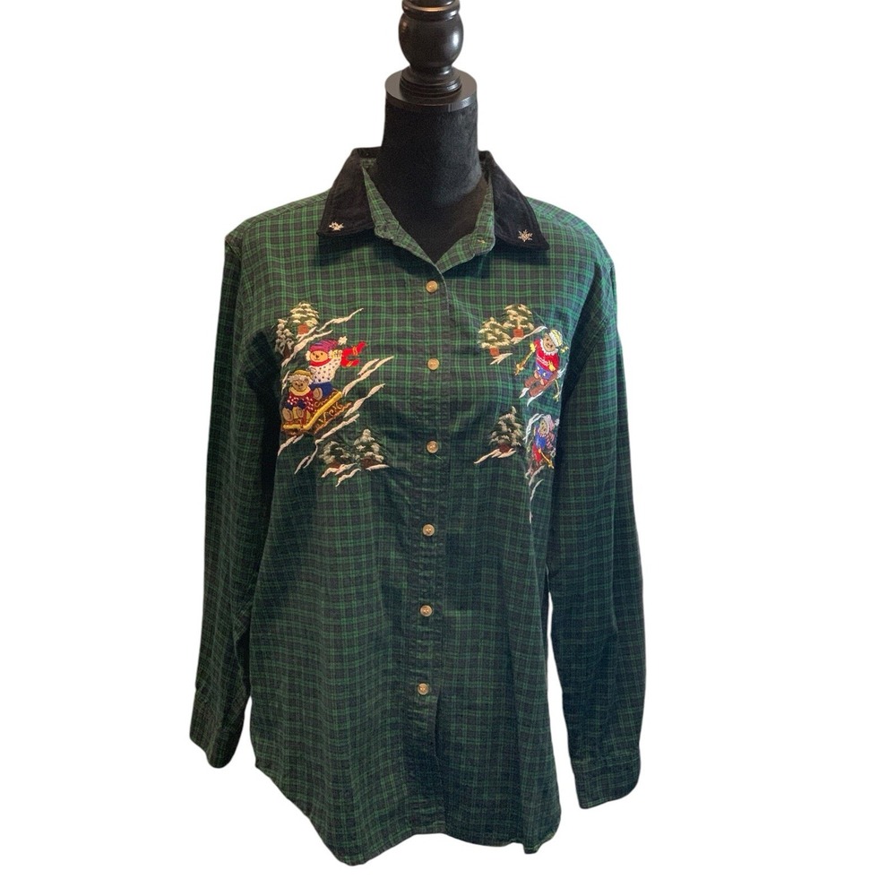 Vintage Holiday Christmas Plaid Long Sleeve Shirt Sz Large 12-14 ~ Granny Core
